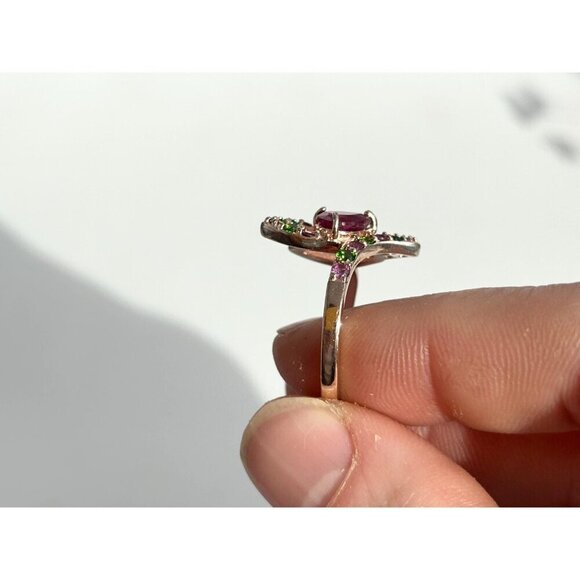 Rose Gold Sterling Silver Center Teardrop Gemstone Vintage Ring - sz 8 - Picture 8 of 10